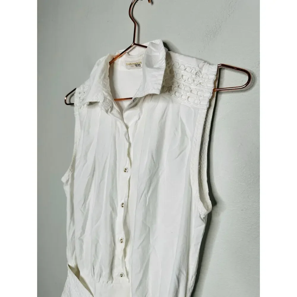 RAMY BROOK White 100% Cotton Collared Sleeveless Nyomi Romper Size XS